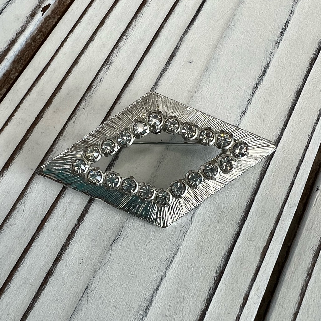 Antique Silver And Crystal Pin Brooch